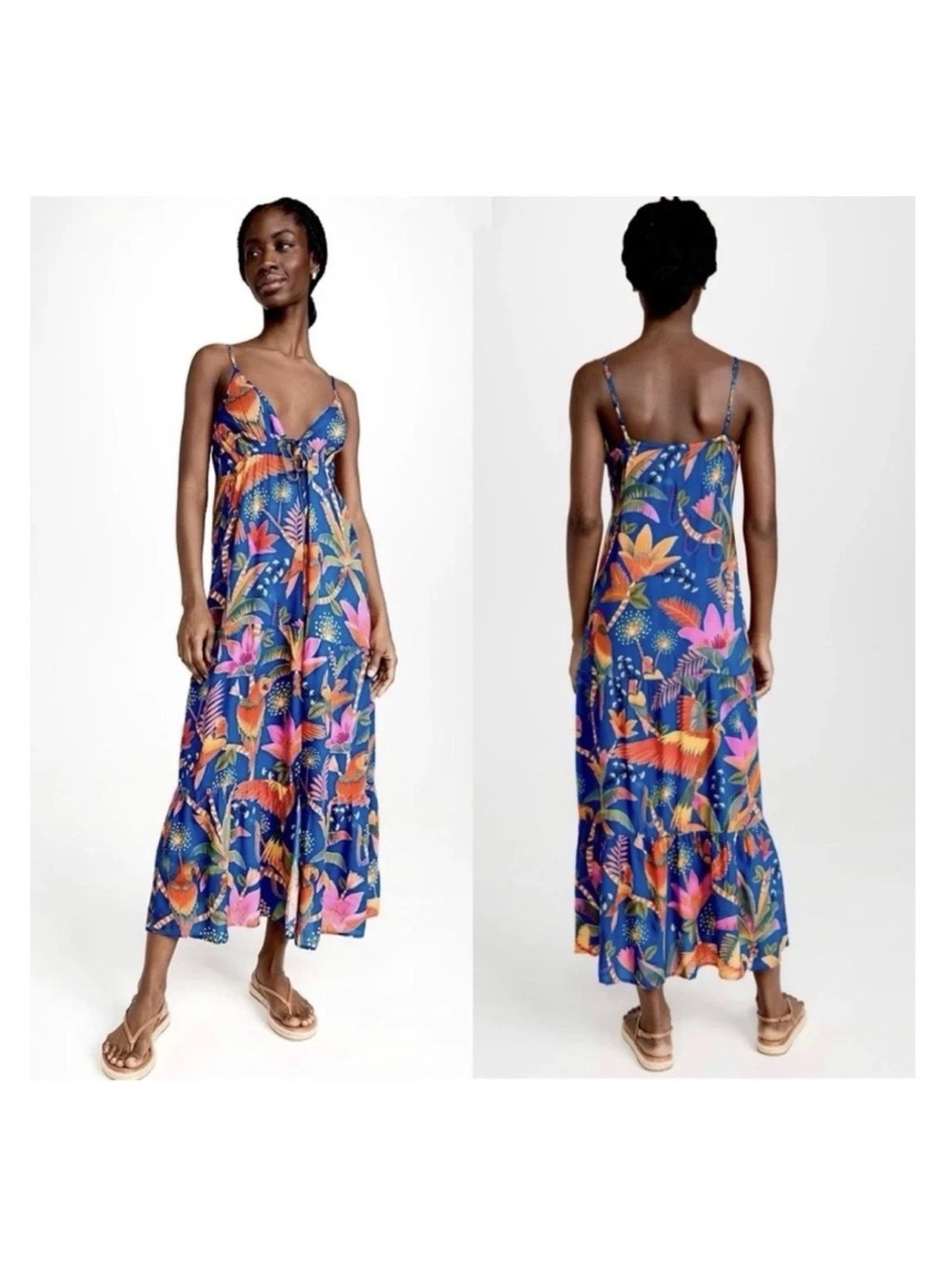FARM RIO Macaw Party Maxi Wrap Dress sz Small S Resort Vacation Cover Up